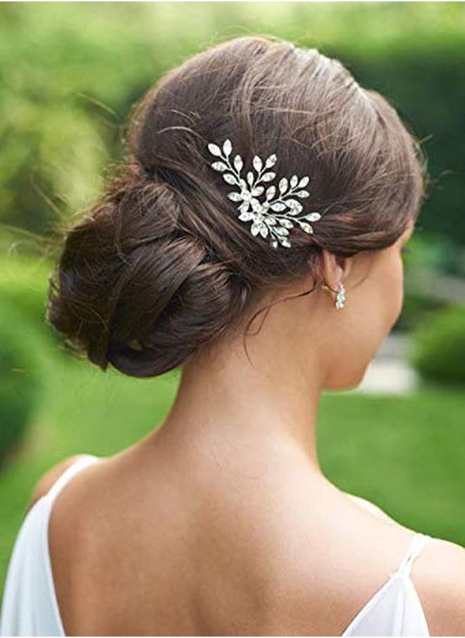 Unicra Bride Wedding Crystal Hair Pins Flower Bridal Hair Pieces Wedding Hair Accessories For Women And Girls Pack Of 2 (Silver)  - Image 3