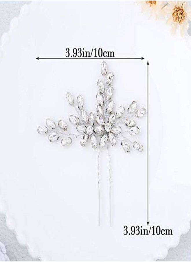 Unicra Bride Wedding Crystal Hair Pins Flower Bridal Hair Pieces Wedding Hair Accessories For Women And Girls Pack Of 2 (Silver)  - Image 4