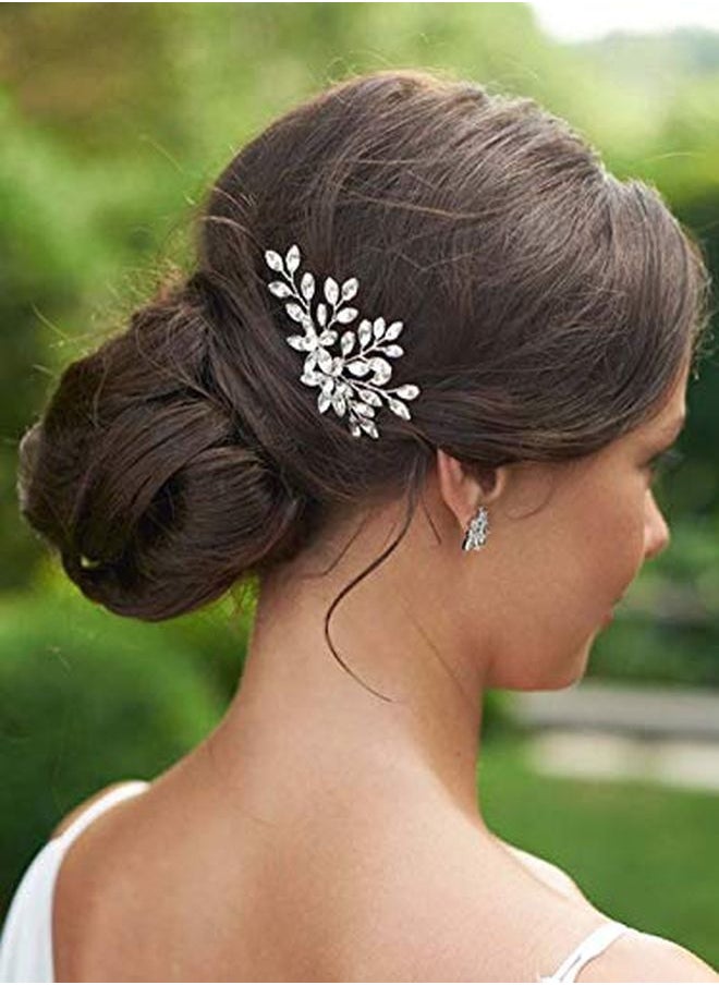 Unicra Bride Wedding Crystal Hair Pins Flower Bridal Hair Pieces Wedding Hair Accessories For Women And Girls Pack Of 2 (Silver)  - Image 1
