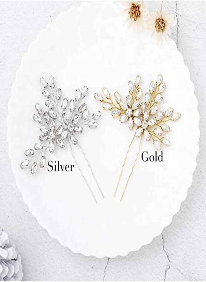 Unicra Bride Wedding Crystal Hair Pins Flower Bridal Hair Pieces Wedding Hair Accessories For Women And Girls Pack Of 2 (Silver)  - Image 2