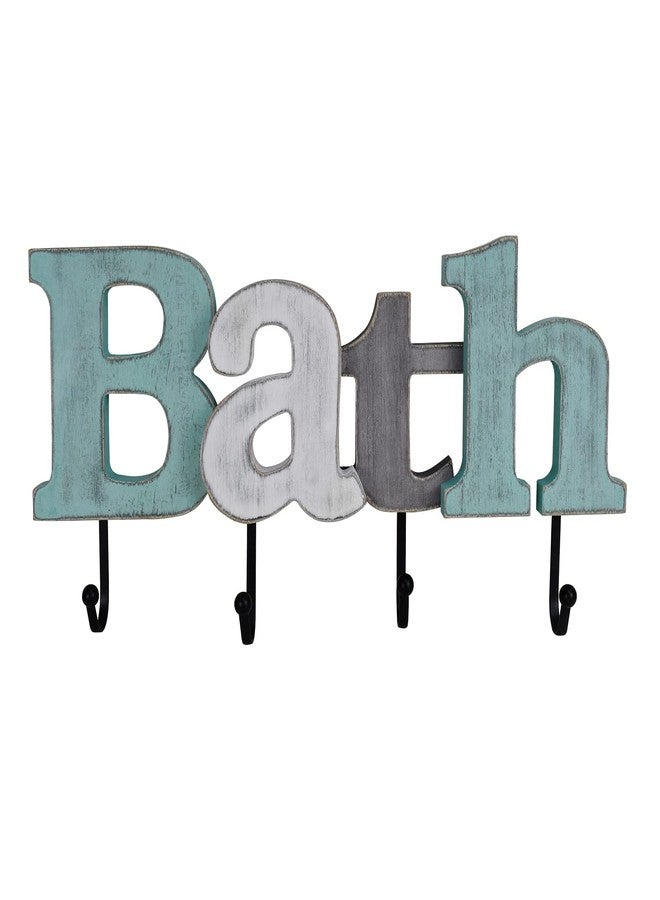 Morning View Rustic Hanging Block Letters Decor with Hook for Wall - Aqua Wooden Bath Signs - Image 1