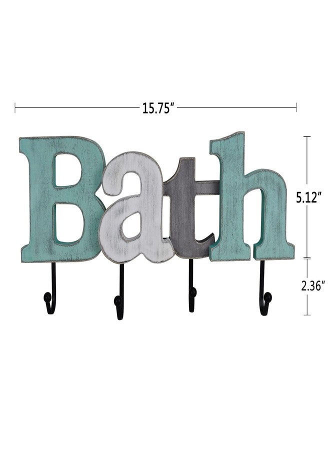 Morning View Rustic Hanging Block Letters Decor with Hook for Wall - Aqua Wooden Bath Signs - Image 2