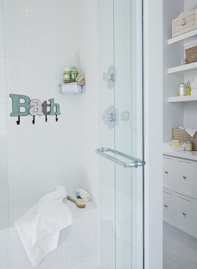 Morning View Rustic Hanging Block Letters Decor with Hook for Wall - Aqua Wooden Bath Signs - Image 4