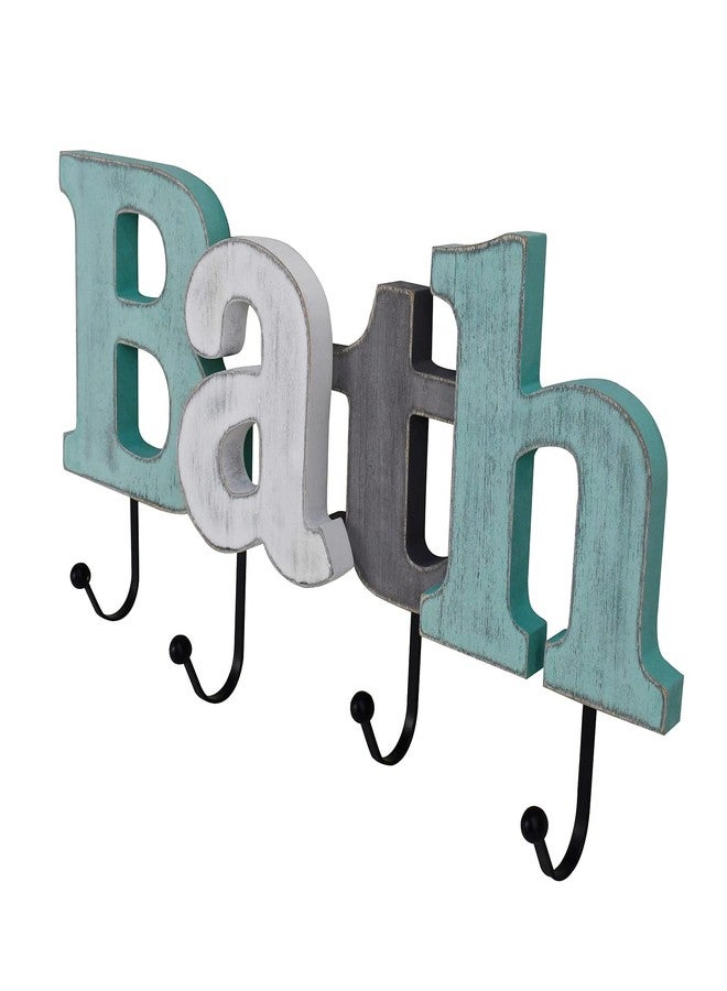 Morning View Rustic Hanging Block Letters Decor with Hook for Wall - Aqua Wooden Bath Signs - Image 5