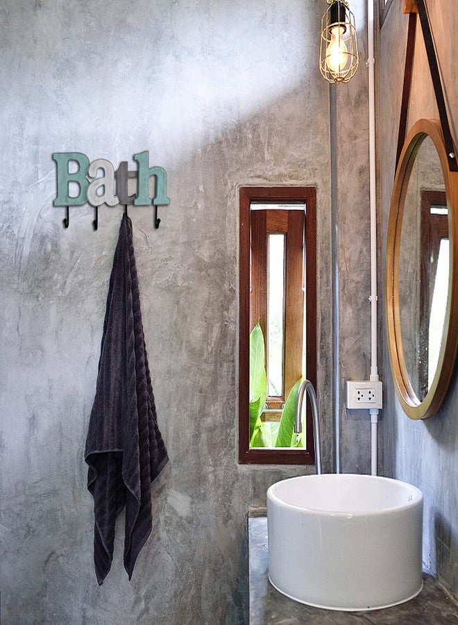 Morning View Rustic Hanging Block Letters Decor with Hook for Wall - Aqua Wooden Bath Signs - Image 3