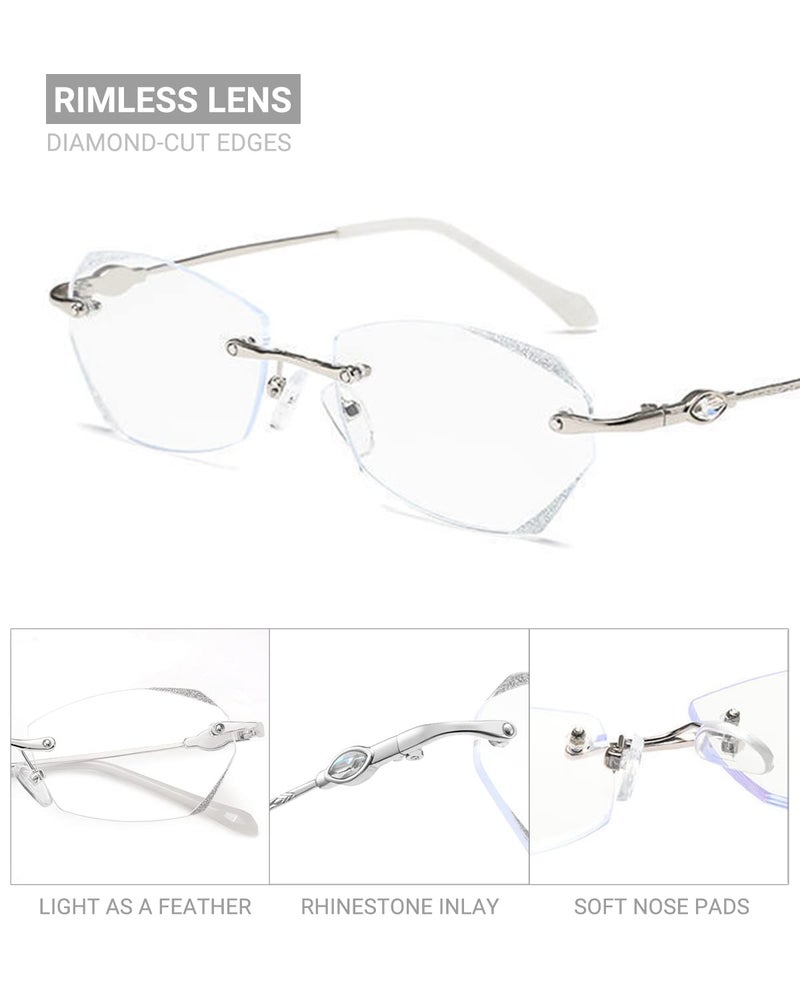 TERAISE Frameless Reading Glasses For Women With Blue Light Blocking,Fashion Diamond Cutting Rimless Eyeglasses - Image 4