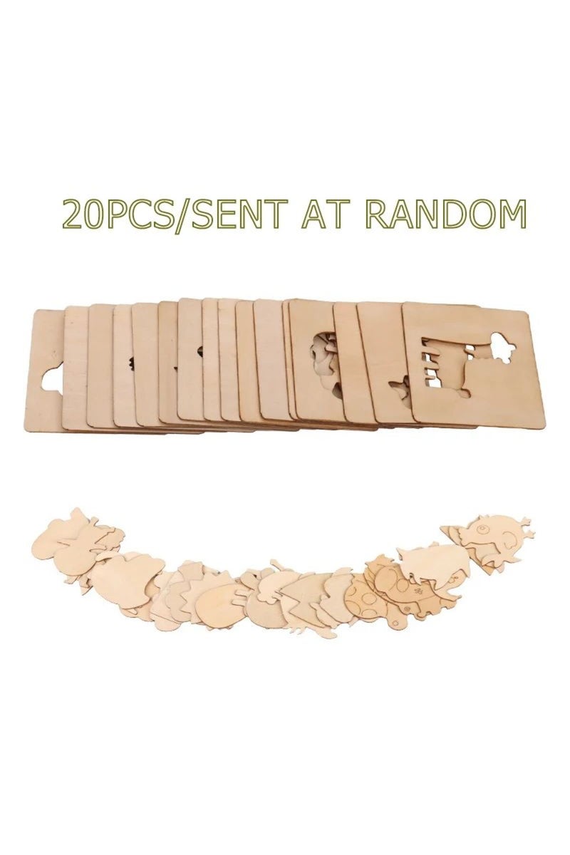 20Pcs random 20pcs Montessori Kids Drawing Toys Wooden DIY Painting Stencils Template Craft Toys Puz