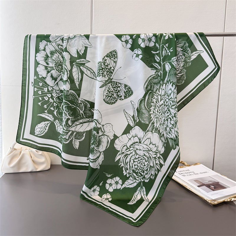 New Simulated Silk Butterfly Print Large Square Scarf Silk Scarf Shawl Headscarf Beach Towel Neck Protector Neck Scarf Decorative Women''s Scarf - Image 4