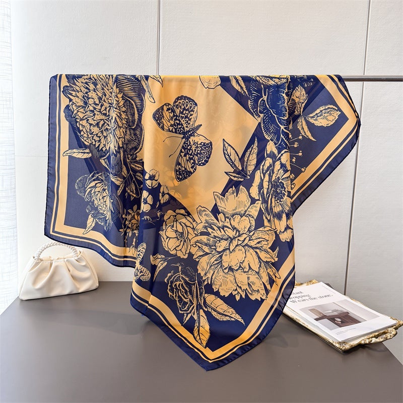 New Simulated Silk Butterfly Print Large Square Scarf Silk Scarf Shawl Headscarf Beach Towel Neck Protector Neck Scarf Decorative Women''s Scarf - Image 2
