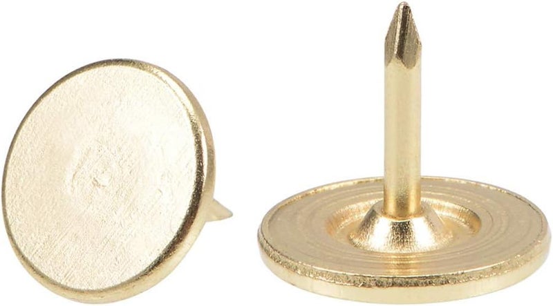 TOP-VIGOR 50pcs Gold Flat Head Upholstery Tacks, Heavy Duty Push Pins, 11mm x 10mm Decorative Thumb Tacks for Wall, Cork Board, Furniture and Notice Board - Image 1
