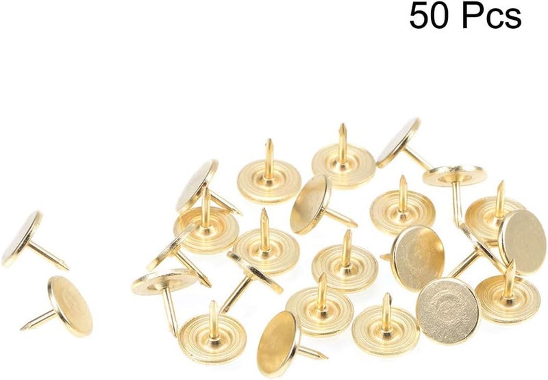 TOP-VIGOR 50pcs Gold Flat Head Upholstery Tacks, Heavy Duty Push Pins, 11mm x 10mm Decorative Thumb Tacks for Wall, Cork Board, Furniture and Notice Board - Image 3