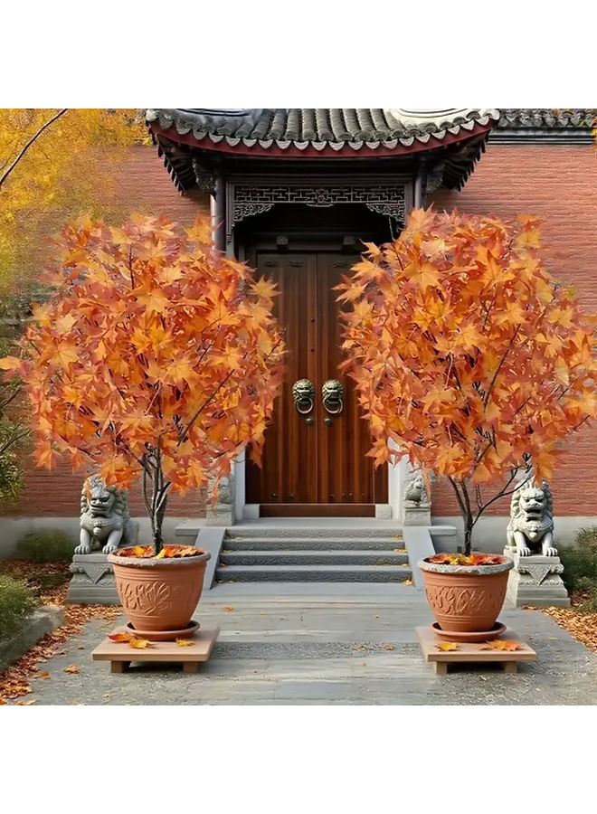 Large Red Maple Artificial Tree Set Weather Resistant Indoor Outdoor Decor - Image 2