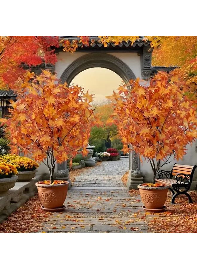 Large Red Maple Artificial Tree Set Weather Resistant Indoor Outdoor Decor - Image 1