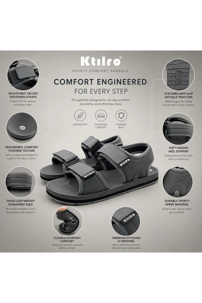 Feet First Men’s Sports Sandals with Adjustable Velcro Straps – Lightweight Comfort Outdoor Walking Sandals