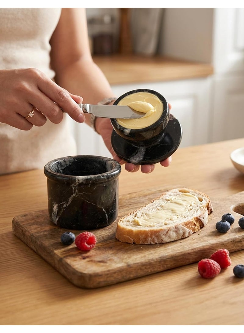 RADICALn Handmade Black Zebra Marble Butter Keeper 4.25 Inch French Butter Dish with Lid Water Butter Crock Kitchen Countertop Butter Container Home Gift - Image 2