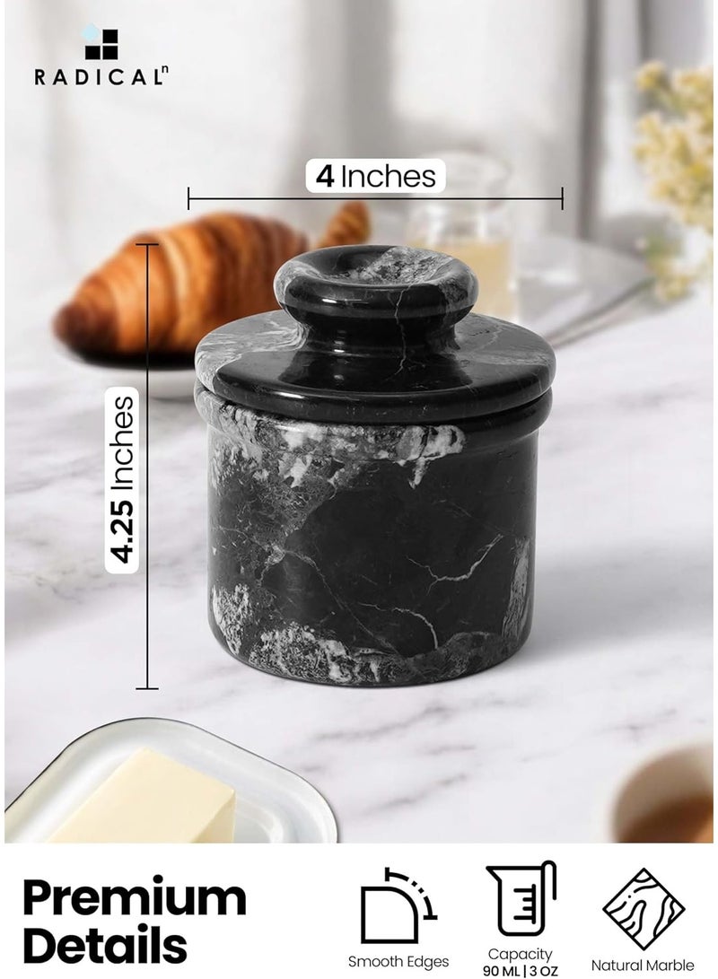 RADICALn Handmade Black Zebra Marble Butter Keeper 4.25 Inch French Butter Dish with Lid Water Butter Crock Kitchen Countertop Butter Container Home Gift - Image 3