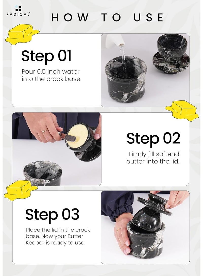 RADICALn Handmade Black Zebra Marble Butter Keeper 4.25 Inch French Butter Dish with Lid Water Butter Crock Kitchen Countertop Butter Container Home Gift - Image 4