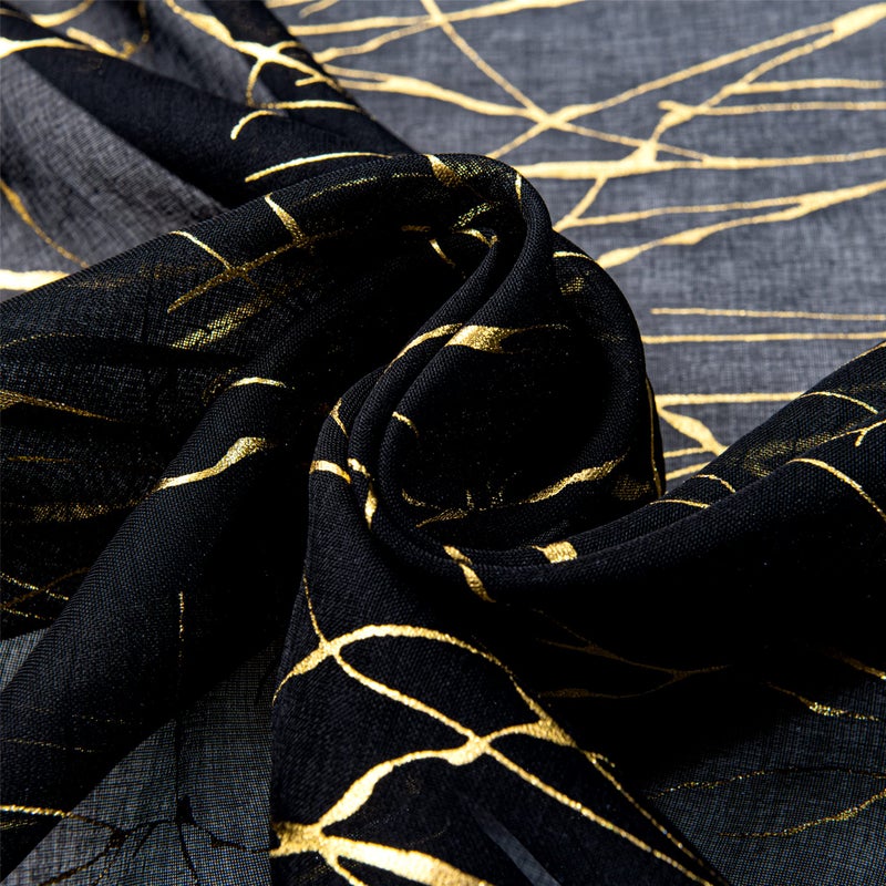 Deeprove الستائر الشفافة السوداء العميقة 96 بوصة طول 2 لوحات شجرة فرع الذهب رقائق الطباعة المعادن لغرفة النوم غرفة الطعام الملخص ديكور شبه شفاف النافذة زوج مجموعة الجيب W52 x L 96 "" - Image 4