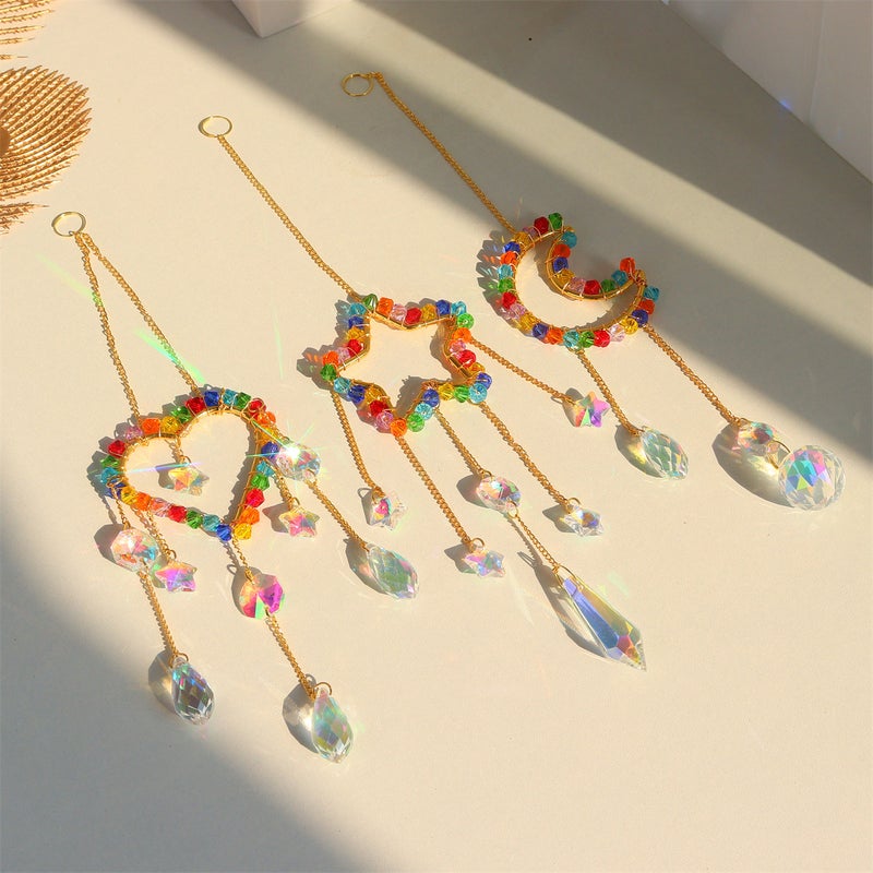 Crystal Sun Catcher Living Room Decoration Colorful Pointed Beads Ab Colorful Golden Circle Five-Pointed Star Moon Love - Image 3