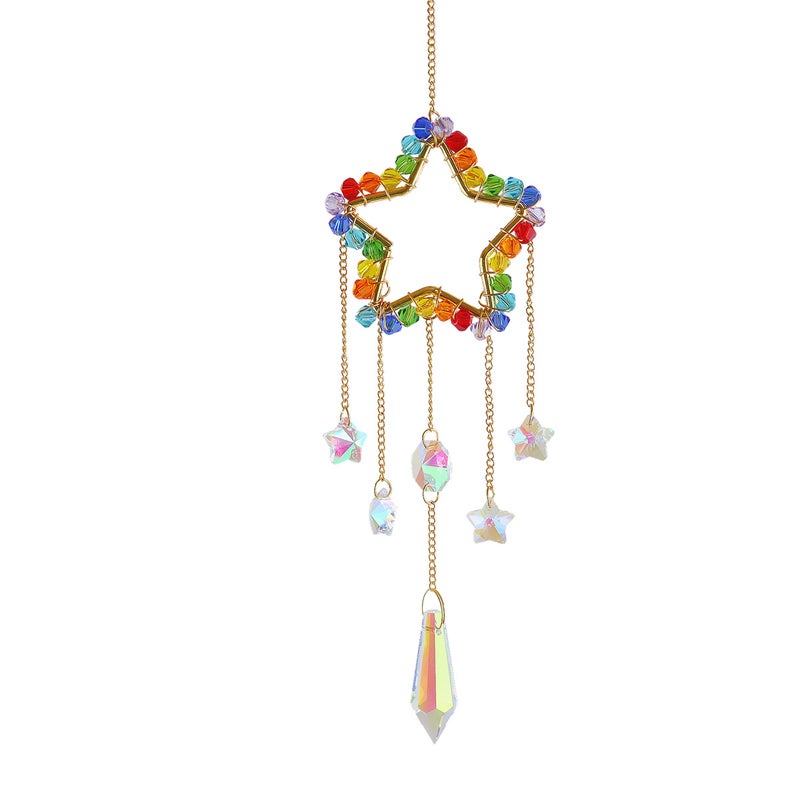 Crystal Sun Catcher Living Room Decoration Colorful Pointed Beads Ab Colorful Golden Circle Five-Pointed Star Moon Love - Image 1