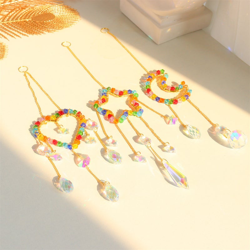 Crystal Sun Catcher Living Room Decoration Colorful Pointed Beads Ab Colorful Golden Circle Five-Pointed Star Moon Love - Image 4