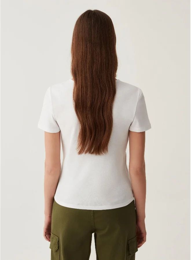 او في اس Ovs T-Shirt With V-Neck And Ring