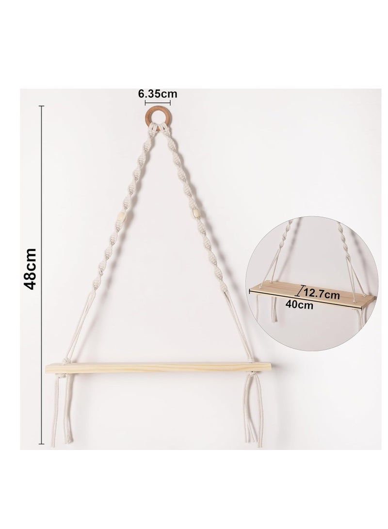 Accessories 22 Wall Hanging Shelf Bohemian Designs Home DÃ©cor Natural Pine Wooden Shelves and Cotton Cord Shelve for Living Room (Twisted Fine Art) - Image 2