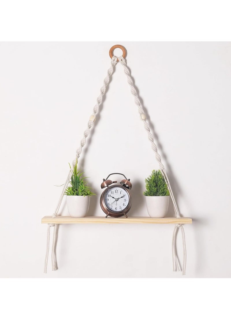 Accessories 22 Wall Hanging Shelf Bohemian Designs Home DÃ©cor Natural Pine Wooden Shelves and Cotton Cord Shelve for Living Room (Twisted Fine Art) - Image 3