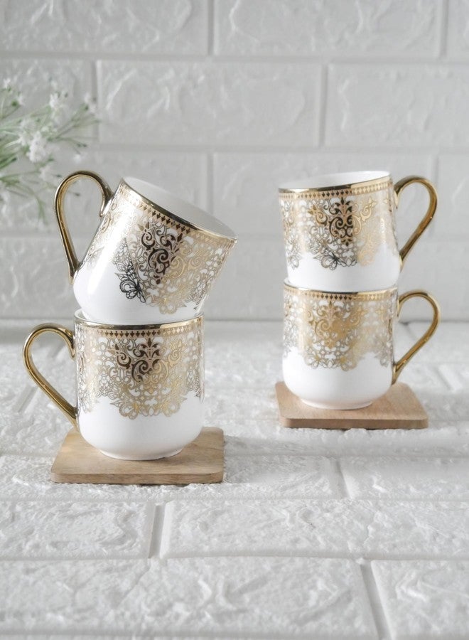 Femora Premium Ceramic Coffee Mugs and Tea Cups Set of 4 | White & Gold Filigree Design with Golden Handle | Elegant Coffee, Espresso, Latte, or Tea Cups for Home & Gift (NOT Microwave Safe) - Image 2