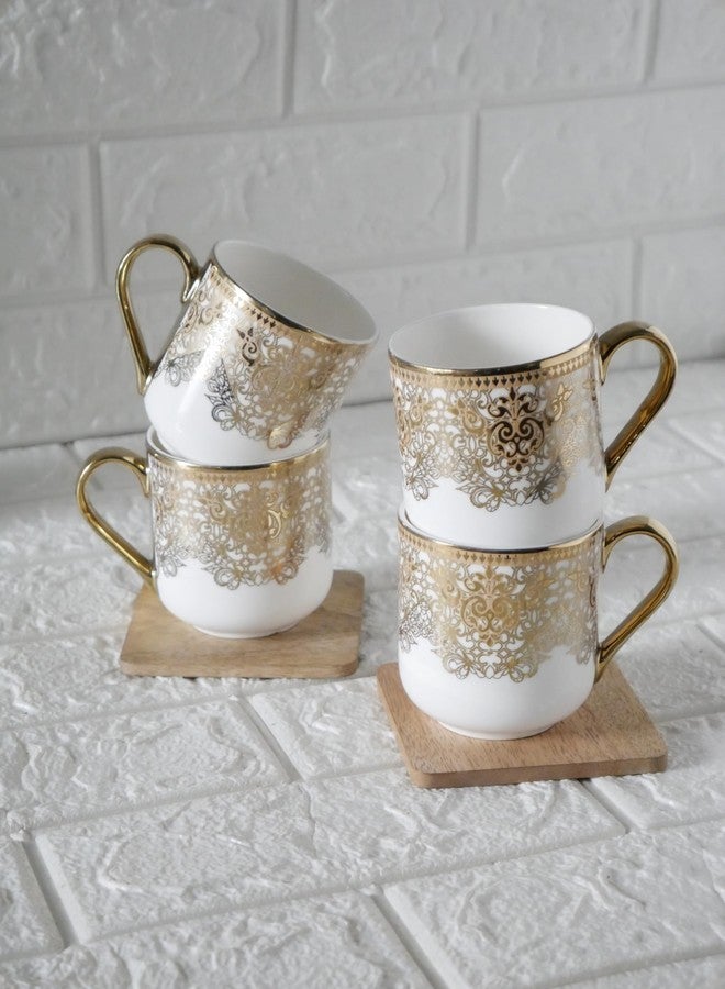 Femora Premium Ceramic Coffee Mugs and Tea Cups Set of 4 | White & Gold Filigree Design with Golden Handle | Elegant Coffee, Espresso, Latte, or Tea Cups for Home & Gift (NOT Microwave Safe) - Image 4