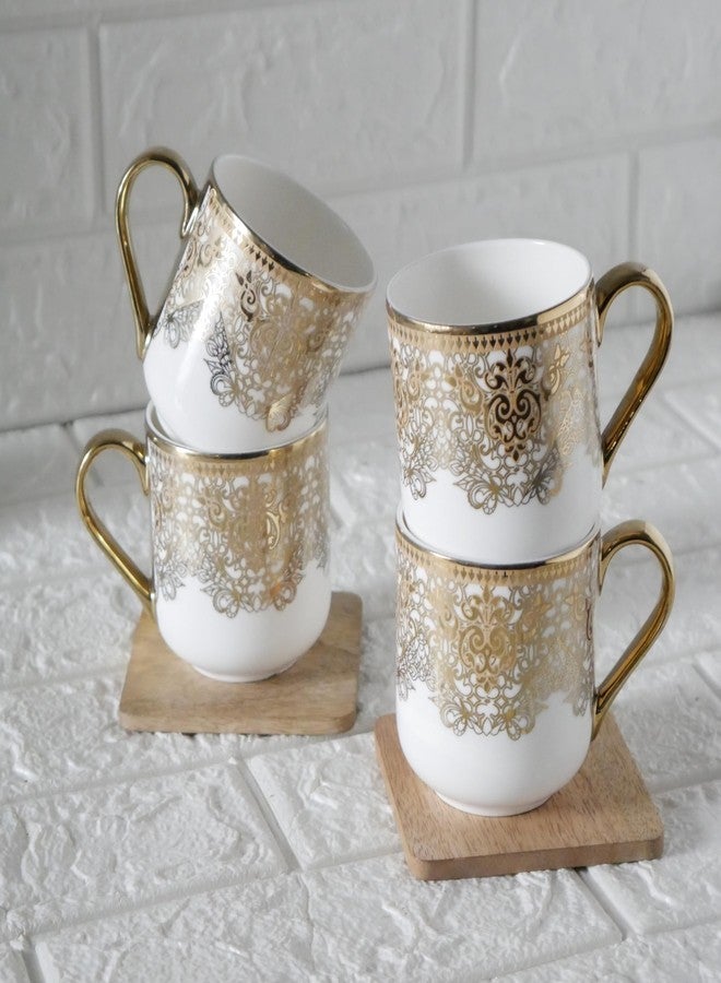 Femora Premium Ceramic Coffee Mugs and Tea Cups Set of 4 | White & Gold Filigree Design with Golden Handle | Elegant Coffee, Espresso, Latte, or Tea Cups for Home & Gift (NOT Microwave Safe) - Image 3