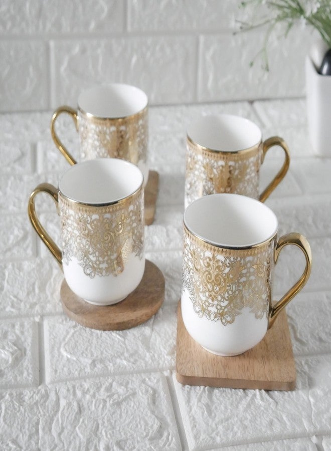 Femora Premium Ceramic Coffee Mugs and Tea Cups Set of 4 | White & Gold Filigree Design with Golden Handle | Elegant Coffee, Espresso, Latte, or Tea Cups for Home & Gift (NOT Microwave Safe) - Image 5