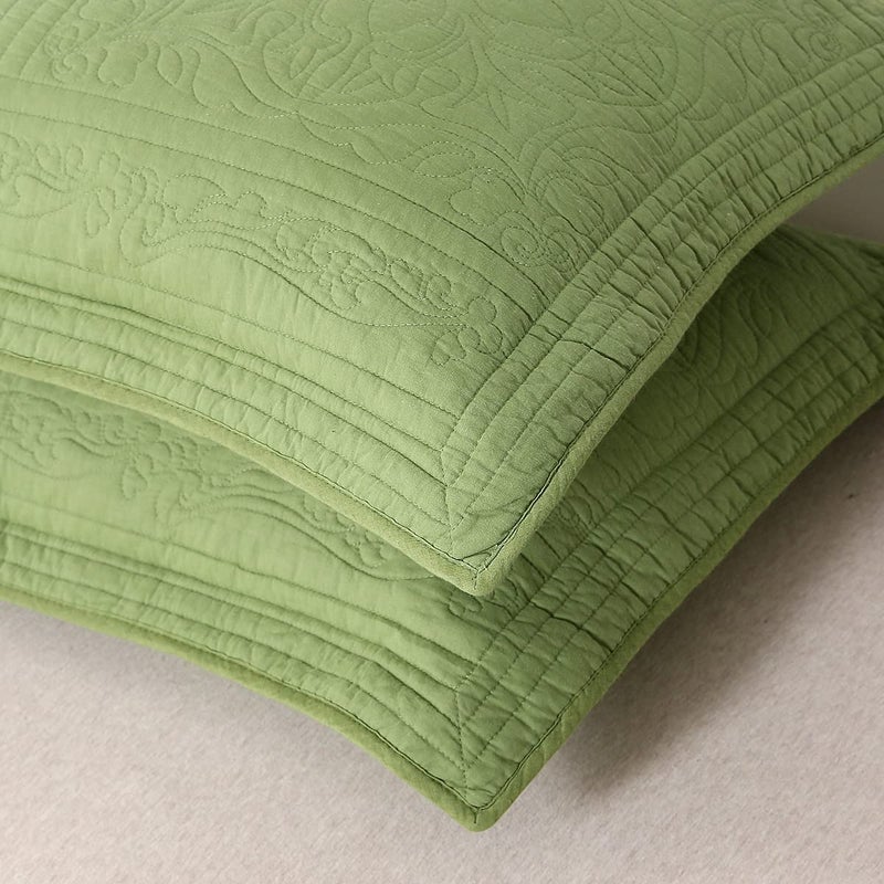WINLIFE WINLIFE 100% Cotton Quilted Pillow Sham Floral Printed Pillow Cover (Standard  Olive Green)  - Image 3