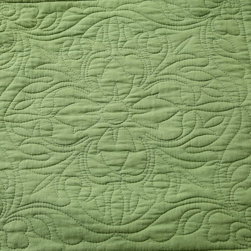 WINLIFE WINLIFE 100% Cotton Quilted Pillow Sham Floral Printed Pillow Cover (Standard  Olive Green)  - Image 5