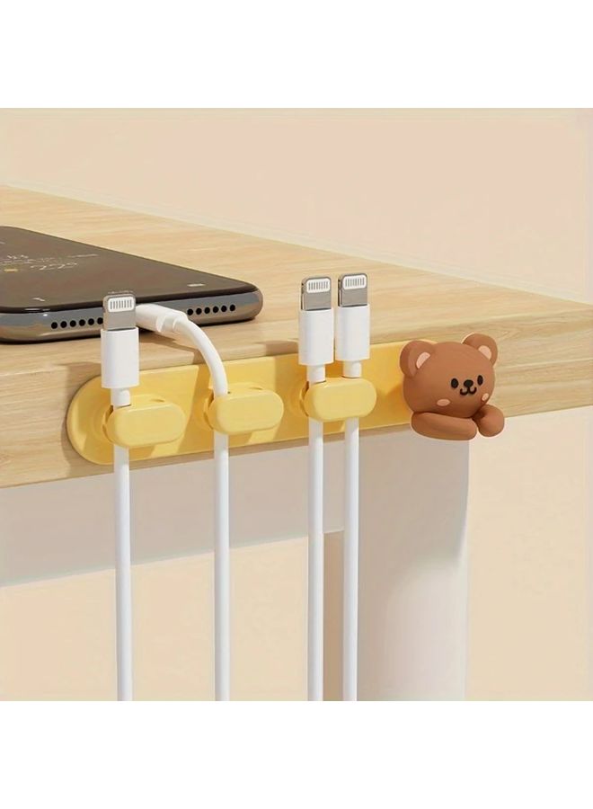Cute Bear Desktop Cable Organizer Brown White Black No Nail Needed For Mouse Headphone Data Cords - Image 2