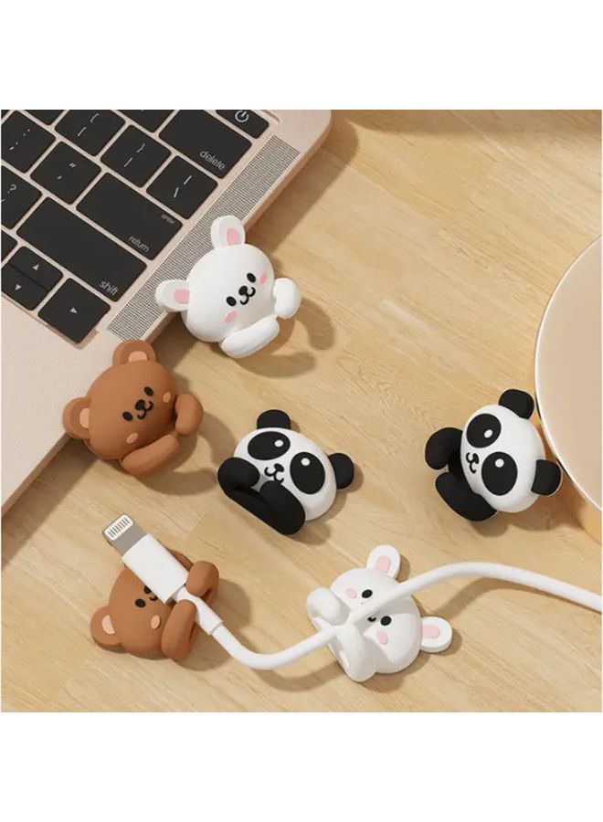 Cute Bear Desktop Cable Organizer Brown White Black No Nail Needed For Mouse Headphone Data Cords - Image 1