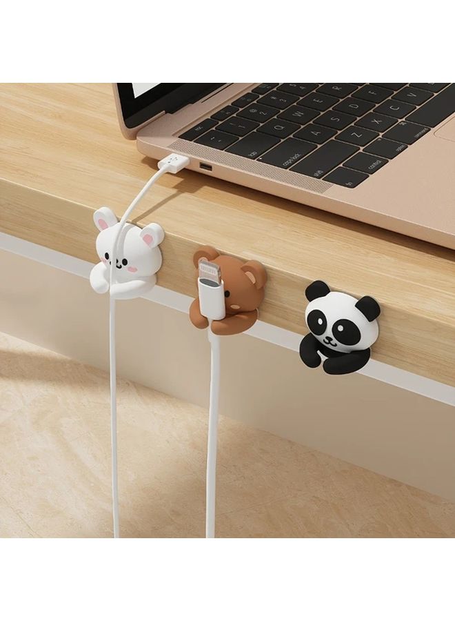 Cute Bear Desktop Cable Organizer Brown White Black No Nail Needed For Mouse Headphone Data Cords - Image 5
