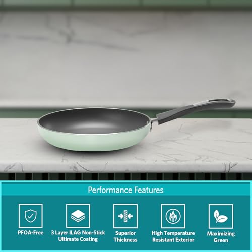 VAYA Hautechef Non-Stick Frypan 24cm, with 3-Layer ILAG Swiss Technology Coating, PFOA-Free, Induction Friendly, with Soft-Touch Grey Handle, Color -Winter Mint - Image 3