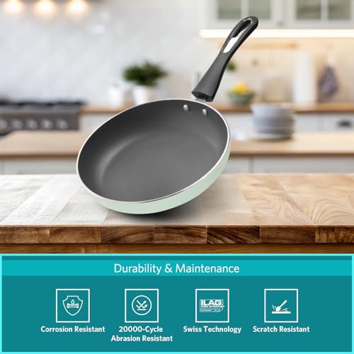 VAYA Hautechef Non-Stick Frypan 24cm, with 3-Layer ILAG Swiss Technology Coating, PFOA-Free, Induction Friendly, with Soft-Touch Grey Handle, Color -Winter Mint - Image 4