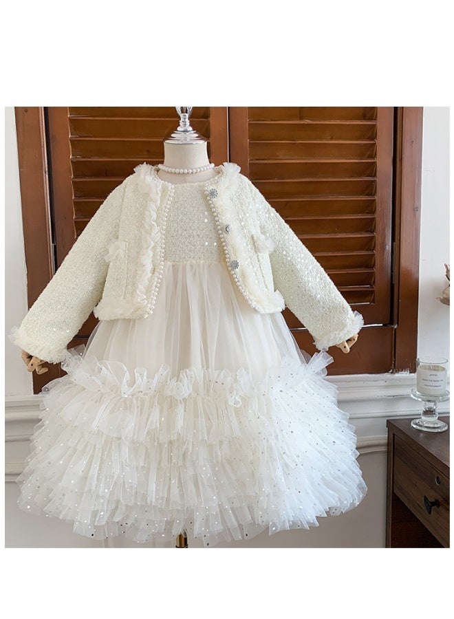 Girls' Set Skirt Autumn  Children's Stylish Small Fragrant Coat Tank Top Puff Skirt Two Piece Set - Image 4