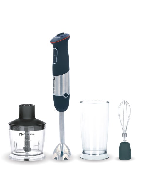 1000W Hand Blender Set, 4-in-1 Stainless Steel with Turbo Speed Controller and Soft Touch Handle - Has a 500 mL Chopper Attachment and 600 mL Beaker