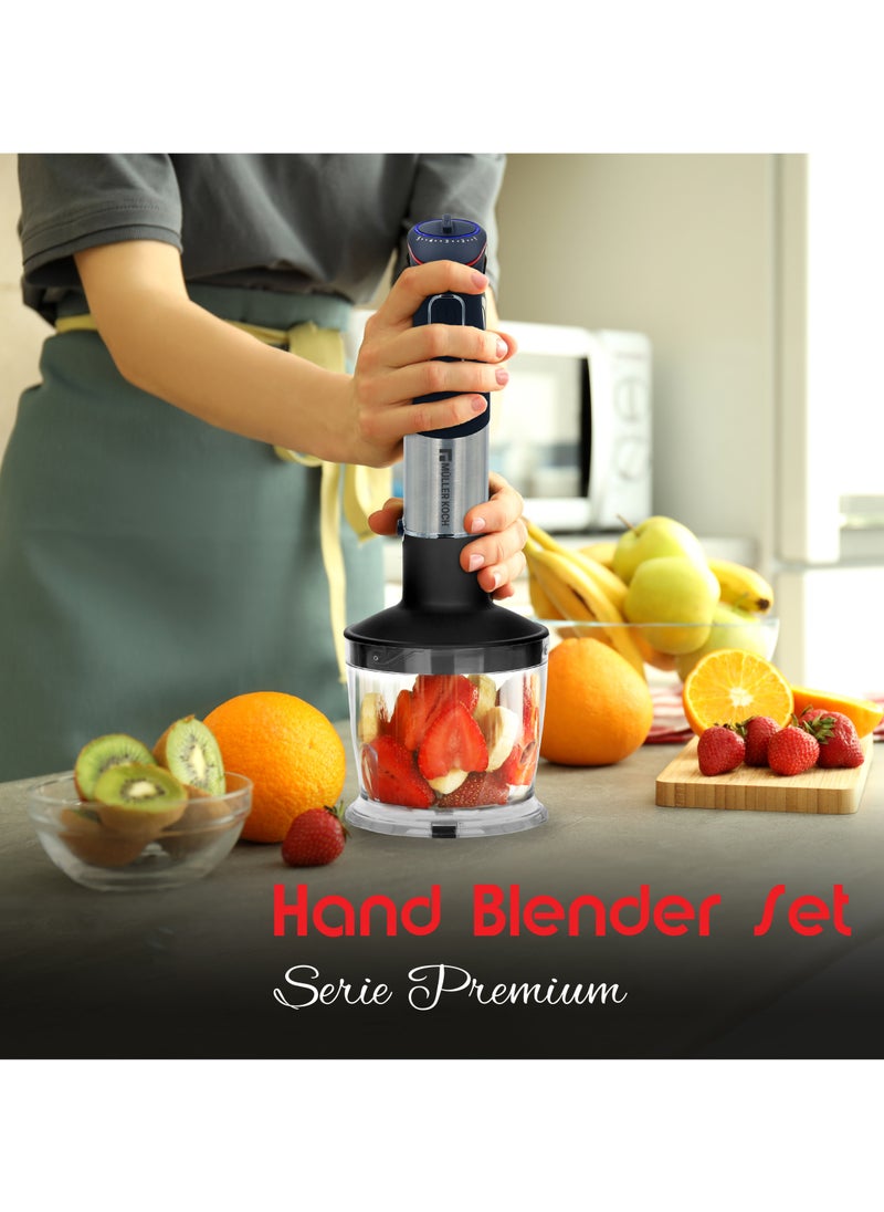 MULLER KOCH - 1000W Hand Blender Set, 4-in-1 Stainless Steel with Turbo Speed Controller and Soft Touch Handle - Has a 500 mL Chopper Attachment and 600 mL Beaker - Image 1