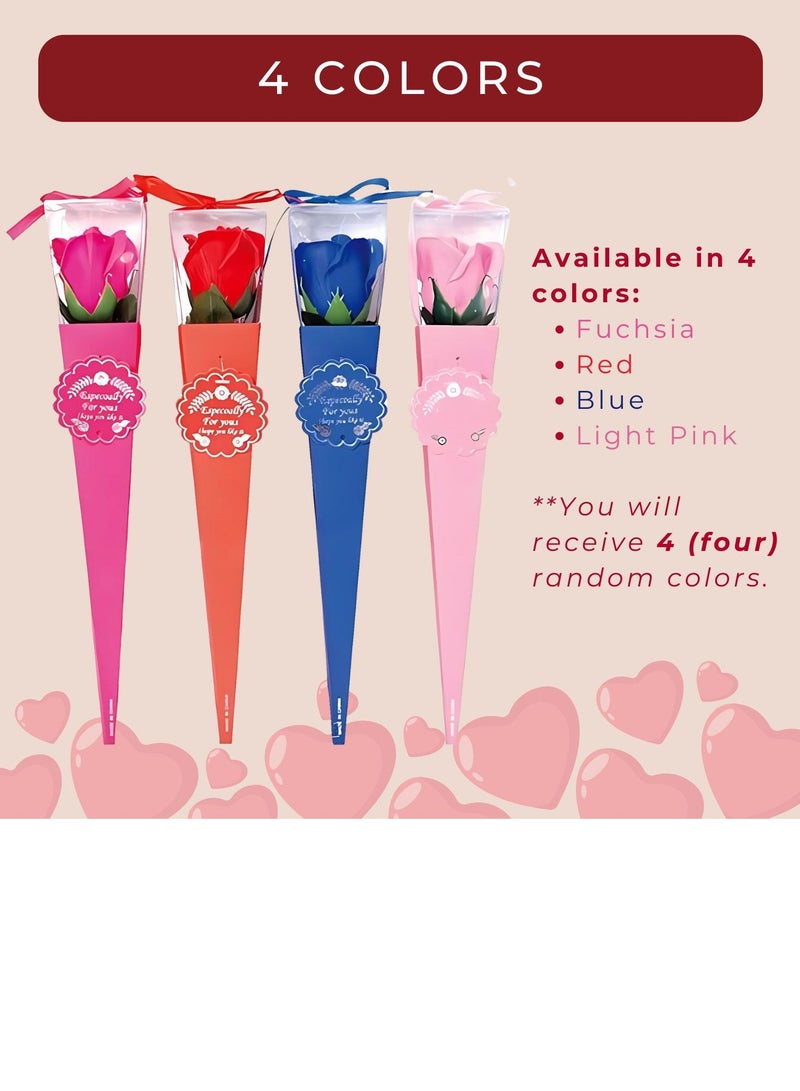 Home Smart Home Smart Scented Rose Soap Flower Set of 4 Pcs Assorted Color for Girls Friend Couple and Mother's Birthday Valentine Day Anniversary Gift or Special Occasions  - Image 3
