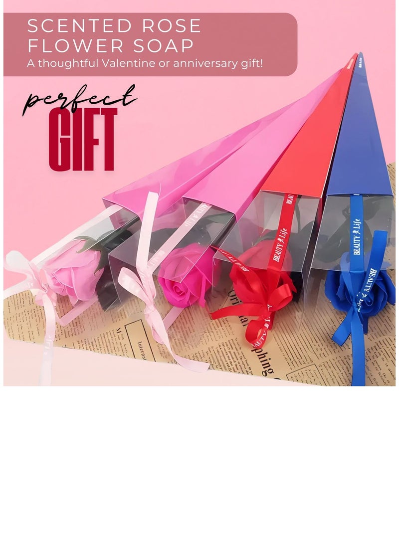 Home Smart Home Smart Scented Rose Soap Flower Set of 4 Pcs Assorted Color for Girls Friend Couple and Mother's Birthday Valentine Day Anniversary Gift or Special Occasions  - Image 4