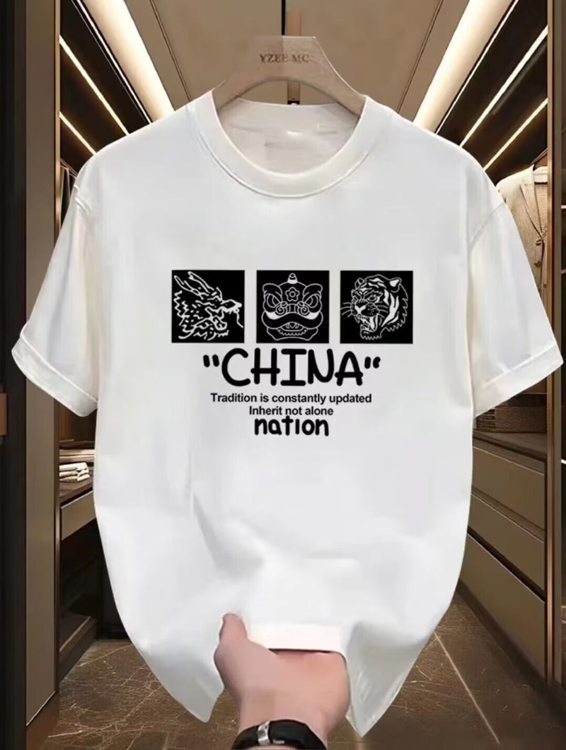 Summer Printed Short-Sleeved T-Shirt Men'S Japanese Style Loose All-Match Half-Sleeved Simple Base Shirt Trendy - Image 1
