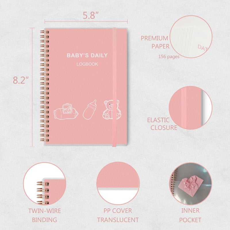 Tiankool Baby's Daily Log Book - A5 Baby Care planner for Newborns, Schedule for Tracking Newborn's Daily Routine, 152 Easy to Fill Pages Track and Monitor Nursing, Sleep, Feeding, Diapers, Pumping - Pink - Image 2