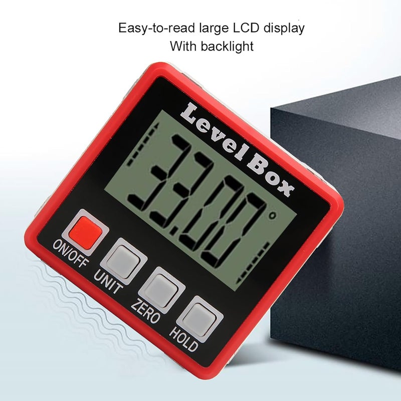 Digital Angle Meter with LCD Screen Auto Backlight 4 Buttons Built in Magnet 4x90 Degree Measurement - Image 3