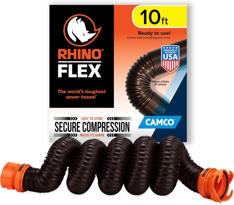 Camco RhinoFLEX 10’ RV Sewer Hose Extension - Heavy Duty & Collapsible Design - Image 1