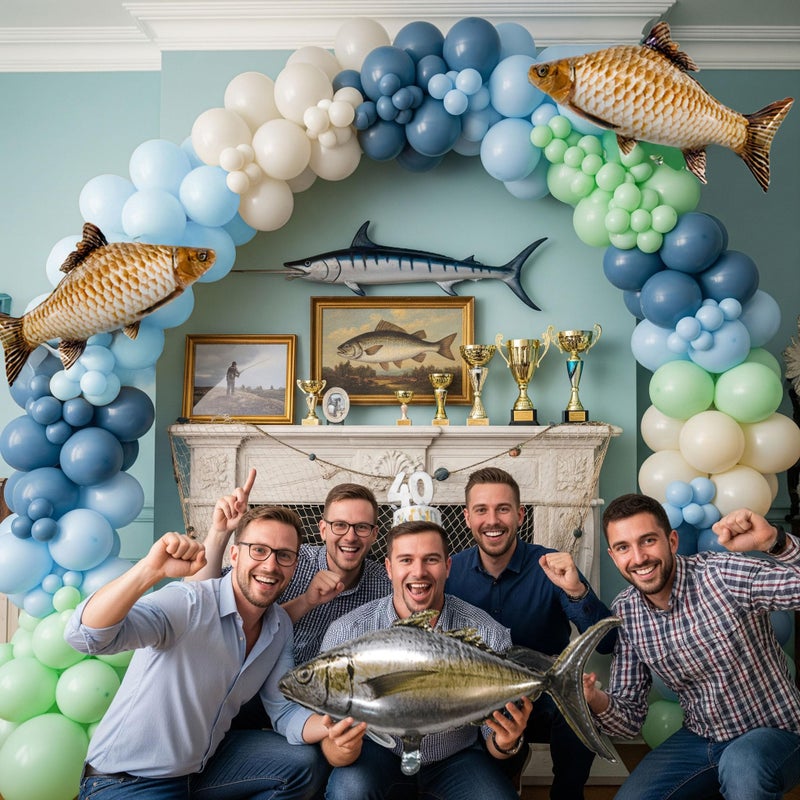 yeewaka Fishing Birthday Party Decorations Blue pastel green Gone Fishing Balloon Garland Arch Kit with Gaint Fish Balloons for Fishing Themed Baby Shower Party Decorations - Image 4