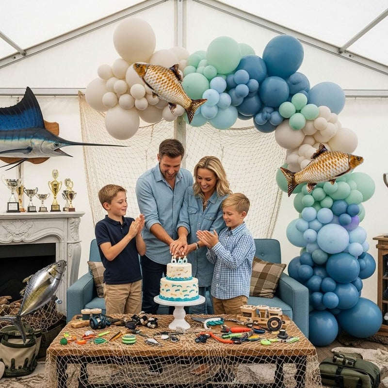 yeewaka Fishing Birthday Party Decorations Blue pastel green Gone Fishing Balloon Garland Arch Kit with Gaint Fish Balloons for Fishing Themed Baby Shower Party Decorations - Image 5